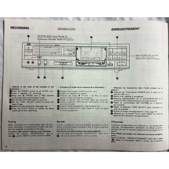 JVC Stereo Casette Deck TD-X301A/C/J/U Original Instruction Book Manual - Picture 5 of 5